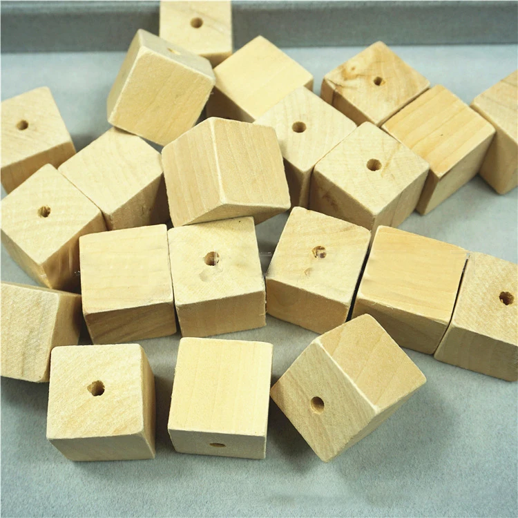 

10pcs Large unfinished faceted diy natural square wood beads, Natural wood color