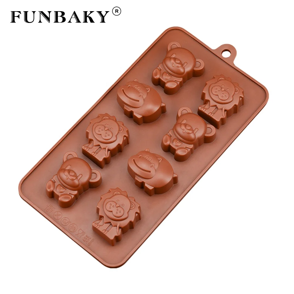 

FUNBAKY Home use Eco - friendly 8 cavity lion bear hippo shape candy silicone mold chocolate making kits sweets molds, Customized color