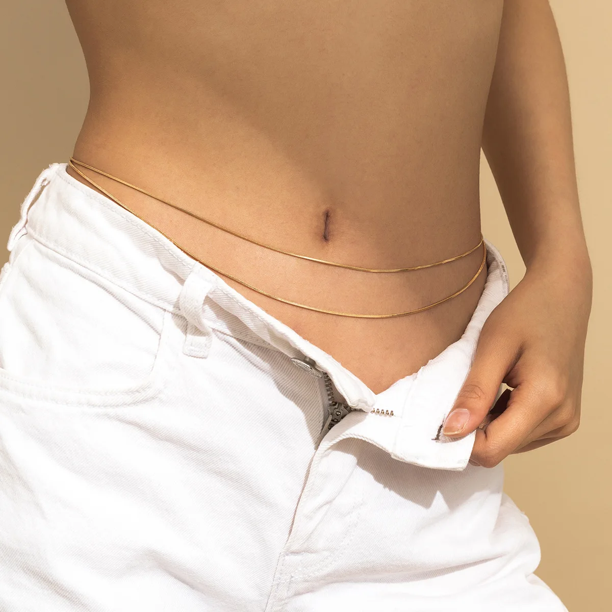 

Double Layered Snakebone Gold Body Chain Dress Thin Herringbone Belly Chain Body Jewelry Plain Minimalist Sexy Body Chains 2021, Gold/silver