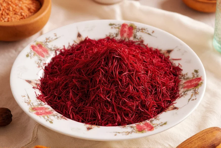 Close-up photograph showing saffron threads being hand-harvested from purple crocus flowers at sunrise, with worker's hands visible