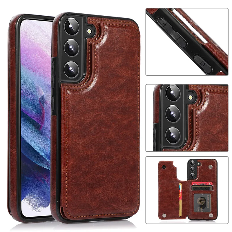 

For Samsung S22 Plus Ultra Cell Phone Wallet Case PU Leather with Card Slots Flip Cover Retro Case for iPhone 13 Pro Max