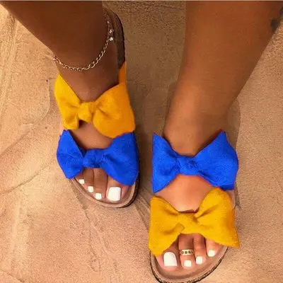 

New Arrive Fashion Design Colorful Bow-Knot Beach Flat Slides Home Women's slippers, Red/black/beige/snake/leopard/yellow&blue