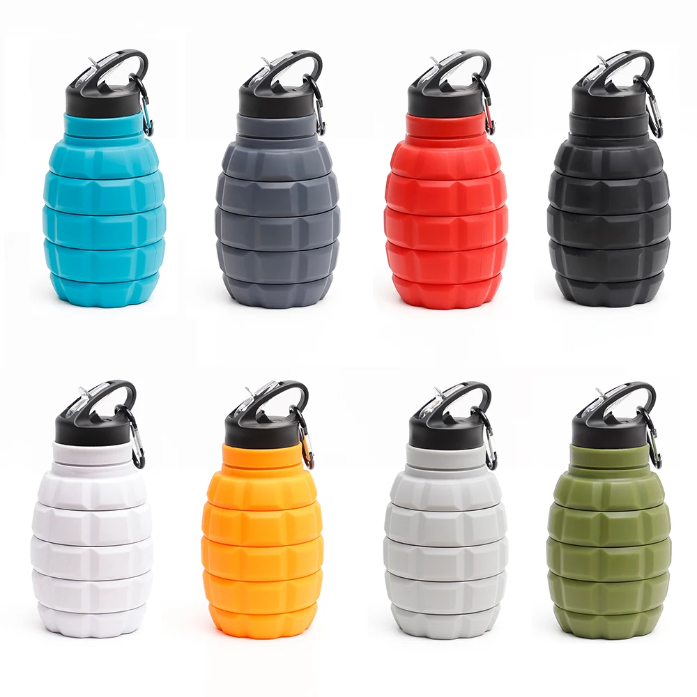 

Silicone Leakproof Refillable Travel Gift Food Grade Souvenir Eco Friendly Reusable School Kids Water Bottle, Green, gray, yellow, pink