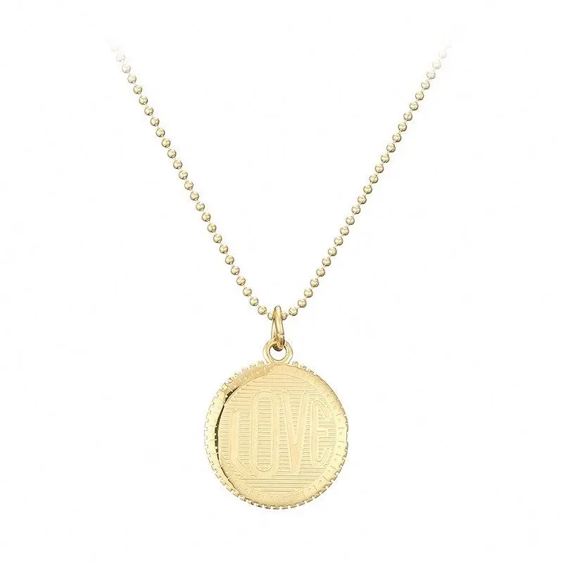 

Wholesale Latest Not Allergic Gold Letter Coin Pendant Stainless Steel Bead Necklace, Gold color