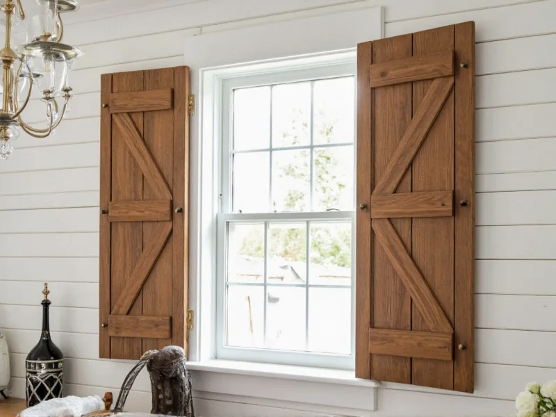 Reclaimed wood shutters installed on cottage window