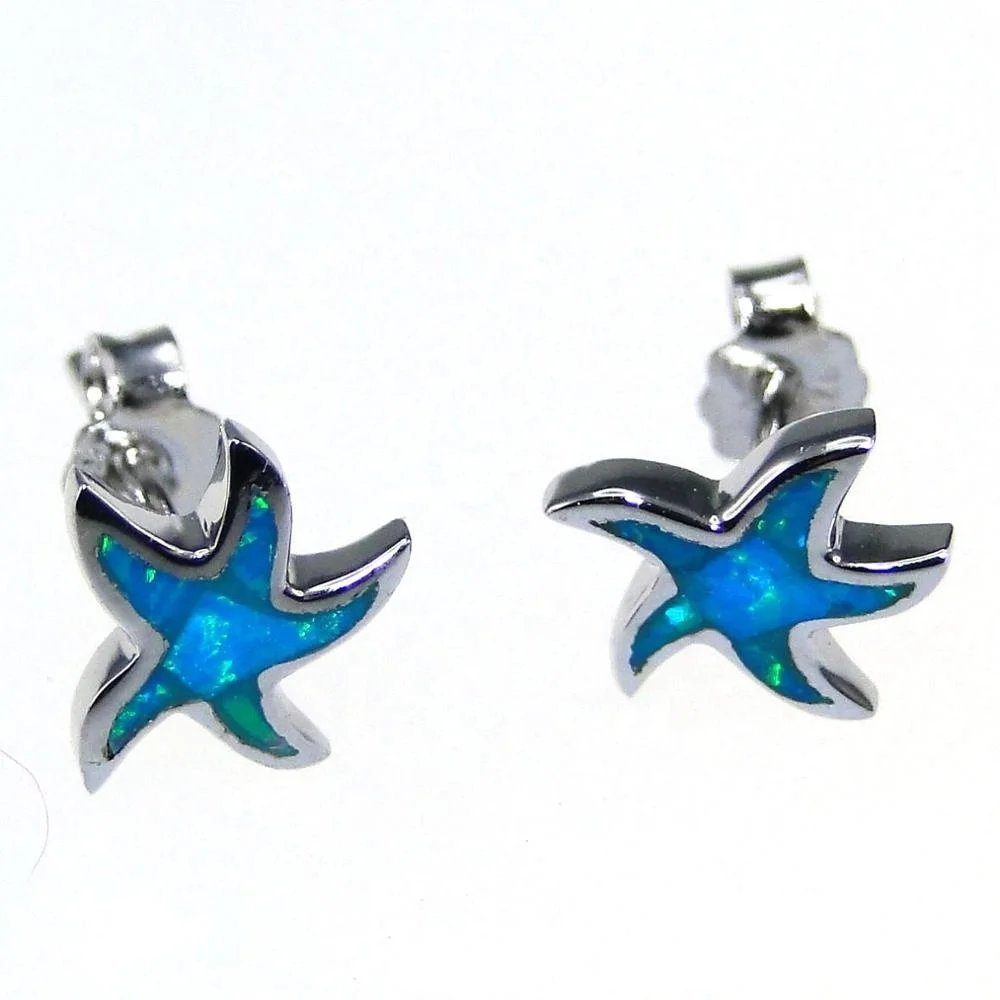 

Hawaii Style 925 Sterling Silver Blue Opal Jewelry Blue Fire Opal Starfish Earrings