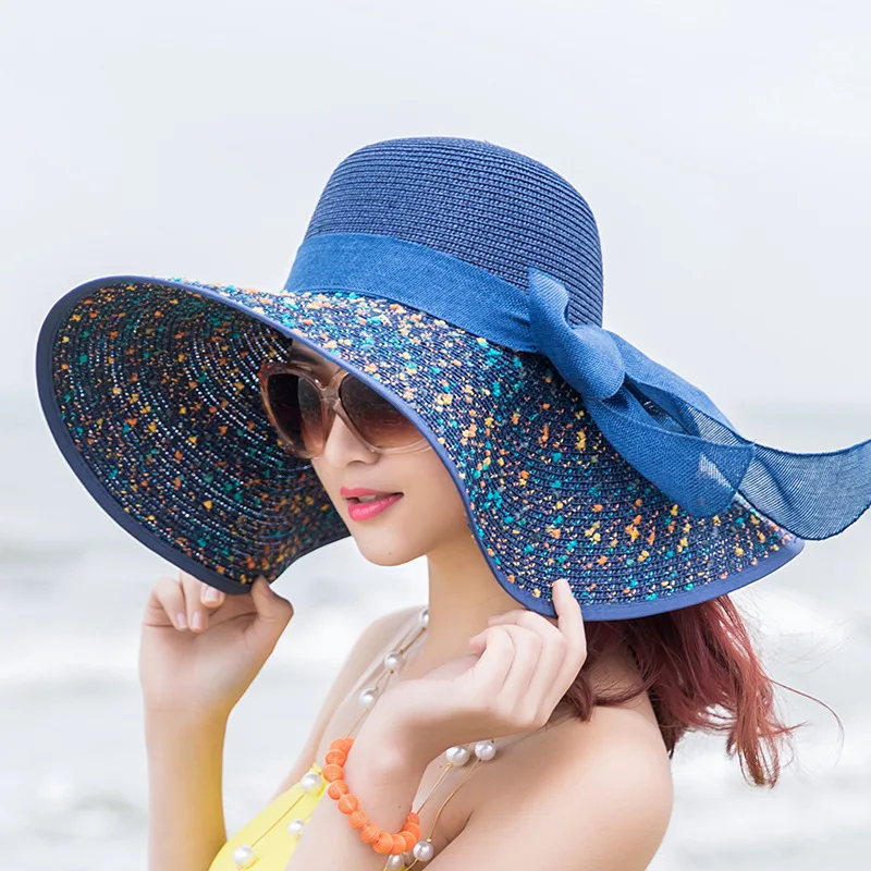 

Beach hat Women's summer sunblock large foldable straw hat travel shopping seaside sun hat