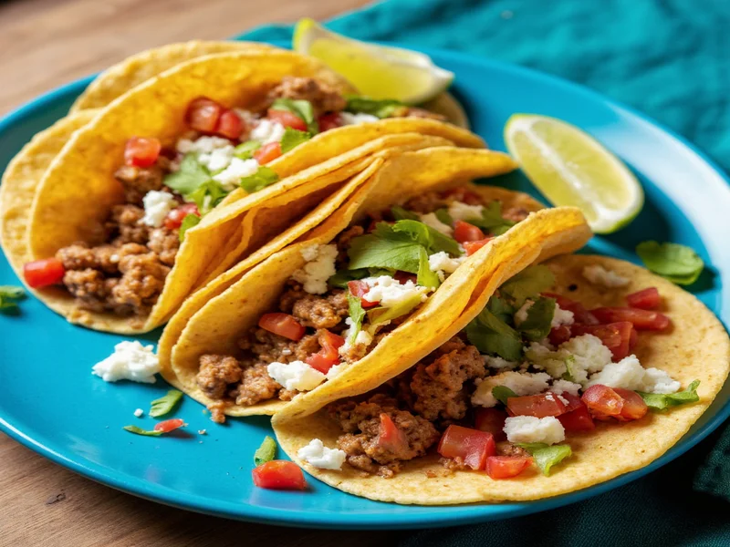 Perfectly assembled street-style tacos on blue plate