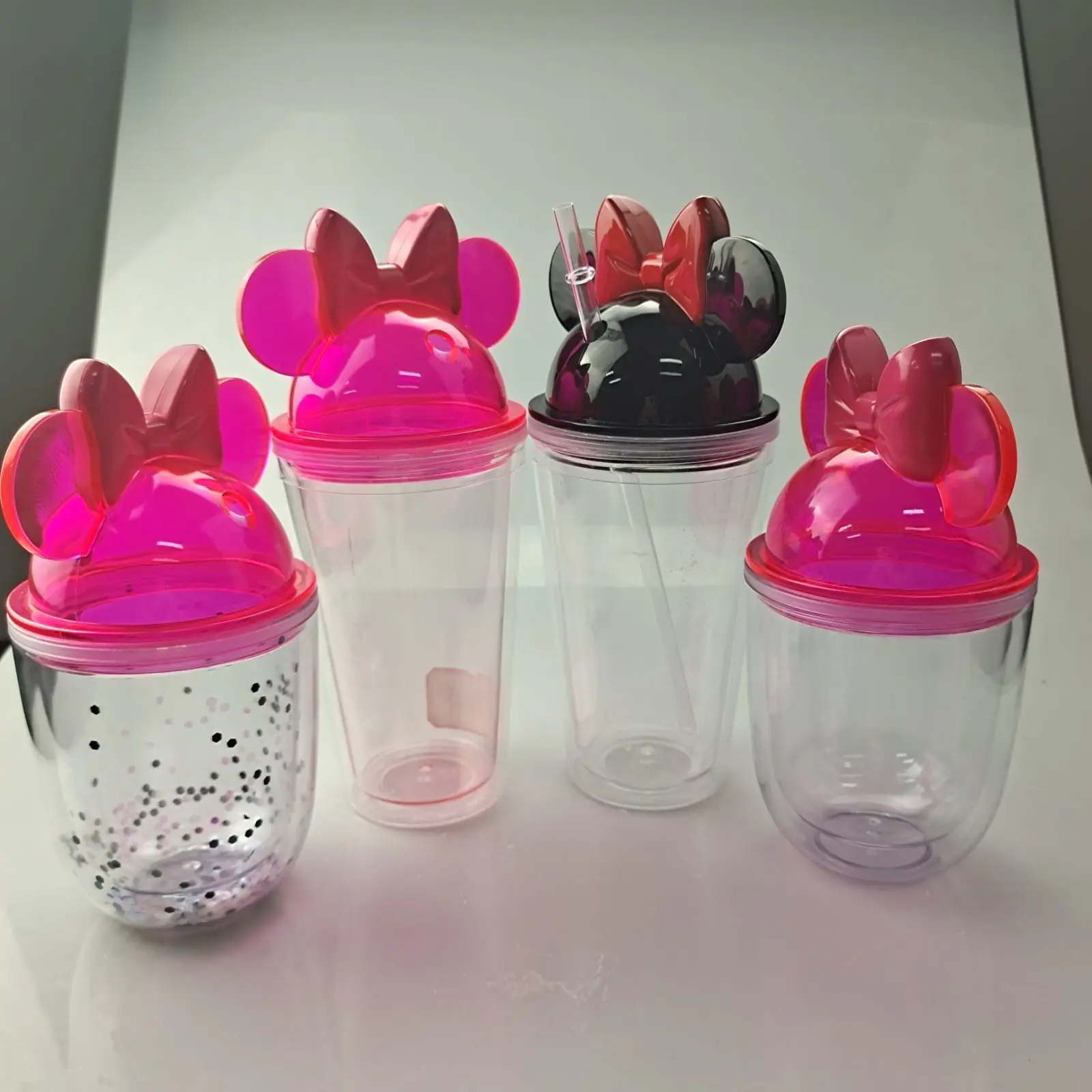 

Wholesale 10oz Clear Double Wall Ear Shape Tumbler Acrylic Plastic Tumbler Minnie Mouse Tumbler Mickey Mouse Cup, As picture