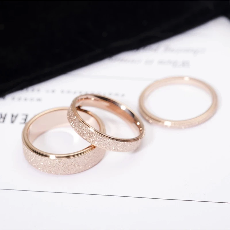 

Stainless Steel Ring For Woman Man Wedding Bands Lover Ring 316L Titanium steel Jewelry 18 K Rose Gold Plated Frosted Ring Gift, Rose gold colour