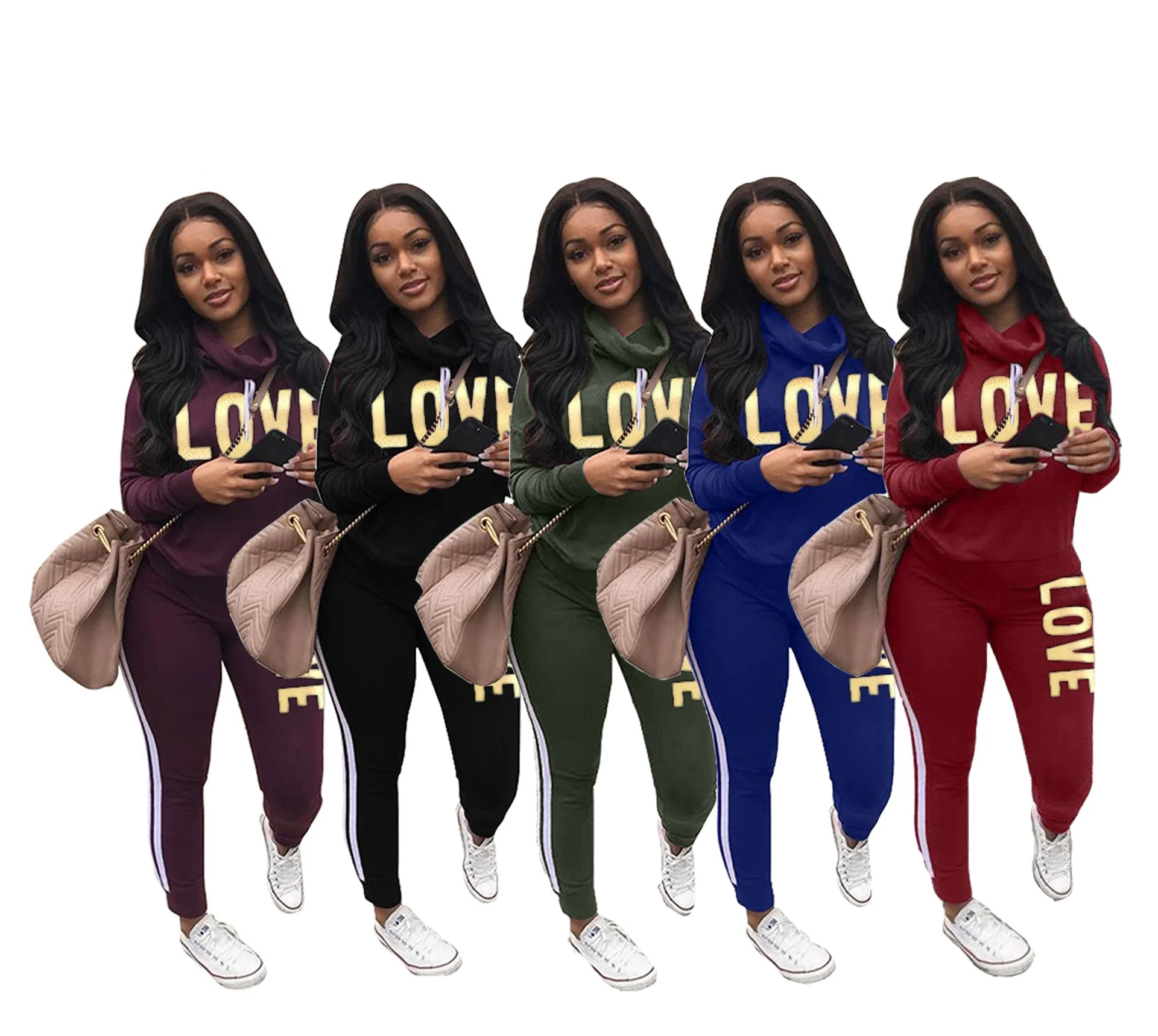 

MT223-8189 Women's Casual Long Sleeve Letter Print Two-Piece Set women clothing womens sweatsuit