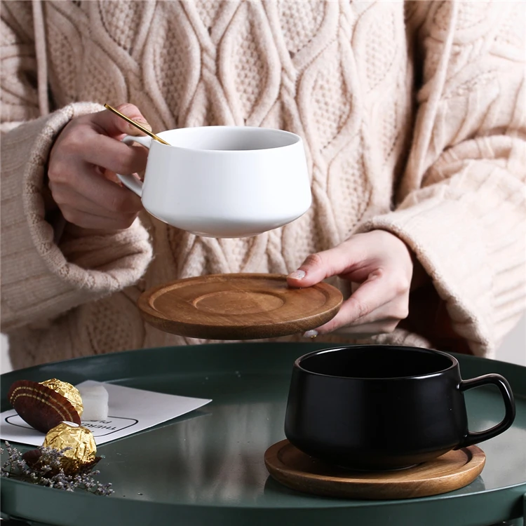 

European style office hotel used porcelain latte espresso coffee cup with wooden saucer, Customized color