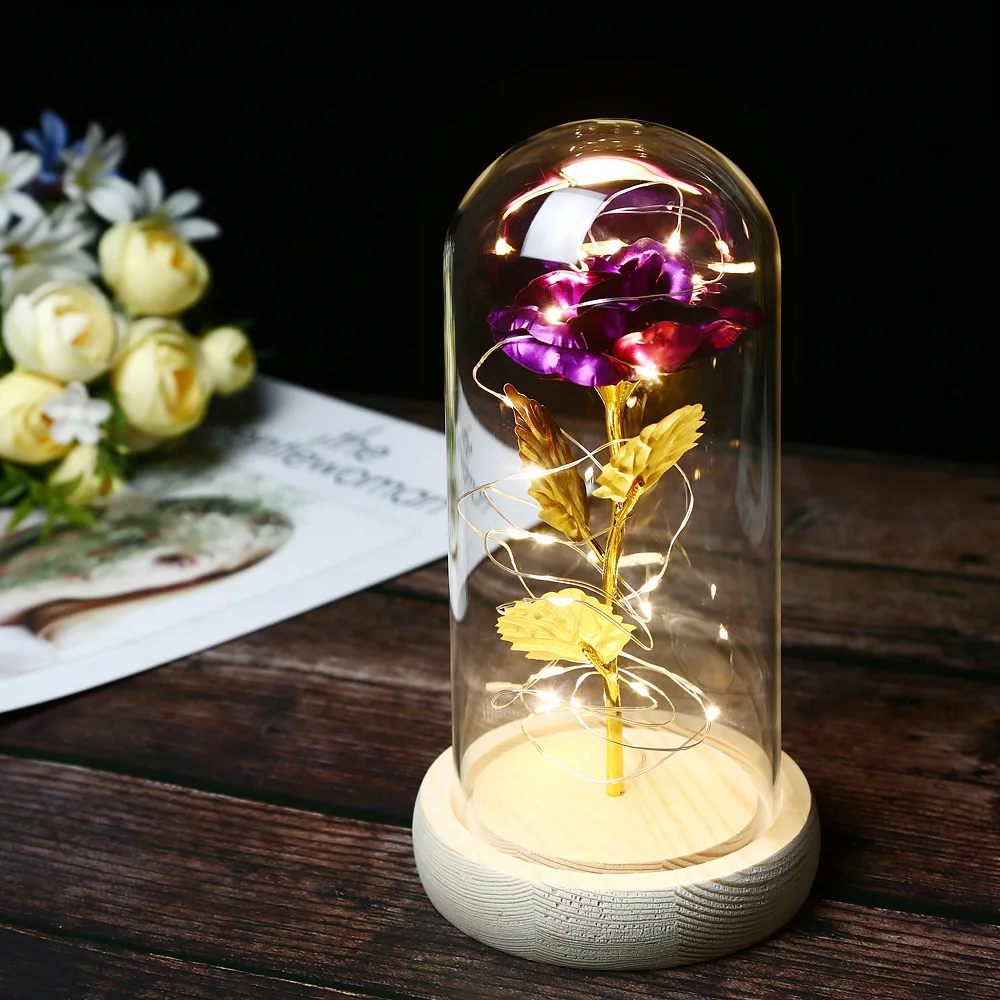 Factory Wholesale Led Lights Gold Foil Rose Glass Dome 24k Gold Foil ...