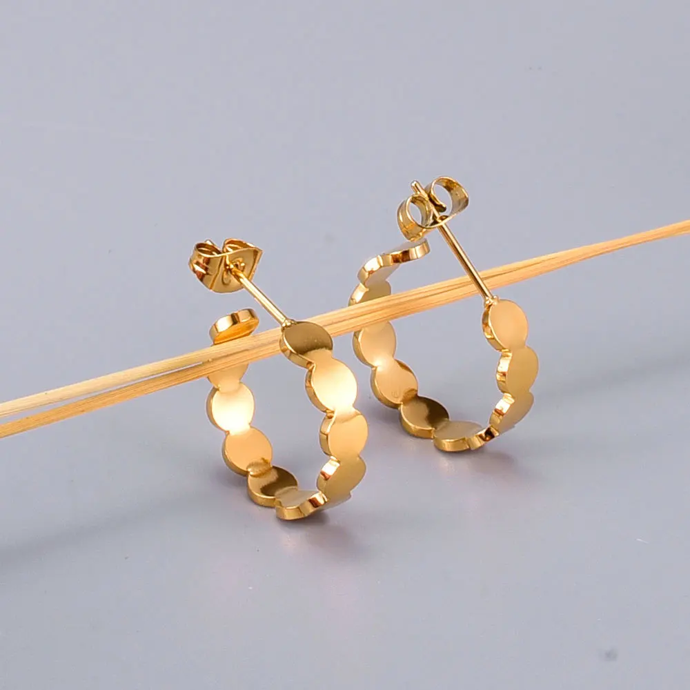 

Stainless Steel Jewelry Rose Gold Color Frosted Sheet Hoop Circle Curved Disc Stud Earrings For Women Christmas