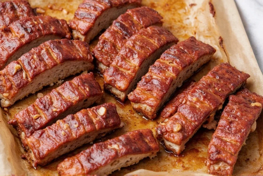 BBQ ribs on a tray with sauce