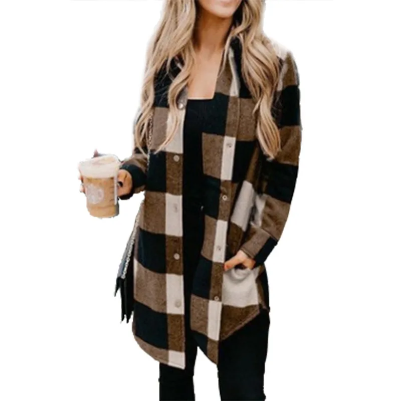 

New Casual Plaid Shirt Mulit-Colored Long Sleeve Medium Style Blouses Elegant Women Plus Size Shirts