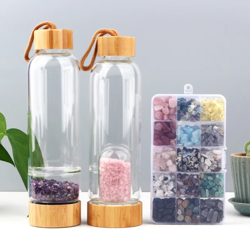 

Wholesale Custom Crystal Gravel Chips Water Bottle Infused Glass Water Bottle