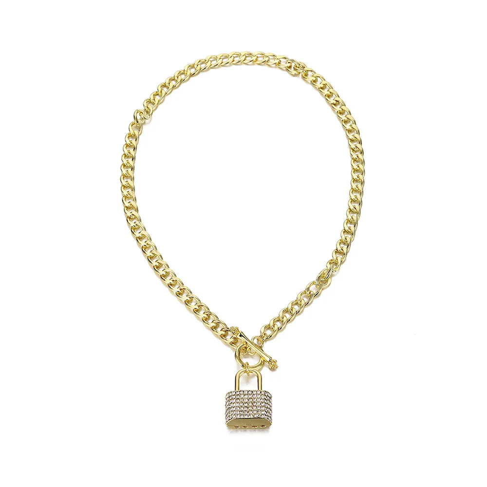 

Hip Hop Multi-chain Necklace Punk Rock Padlock Pendant Necklace Cuban Diamond Jewelry