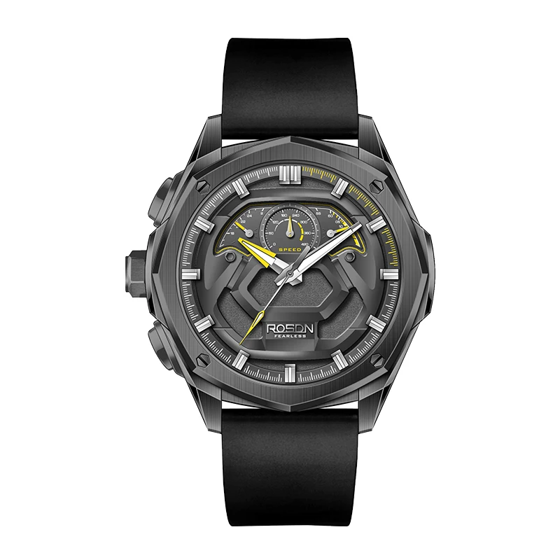 

OEM Rubber Strap Sporty Men Quartz Watch Multi Functional Chronograph Dial Skeleton Design Bezel Watches Quartz Watches Luxury