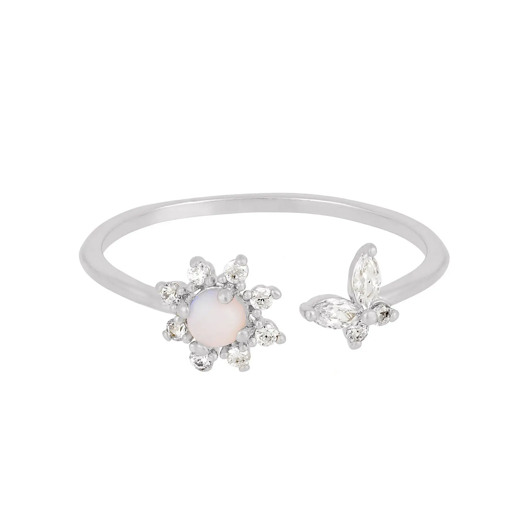 

Fashion New Plum Blossom Butterfly Open Ring 18k Gold Zircon Inlaid Adjustable Ring