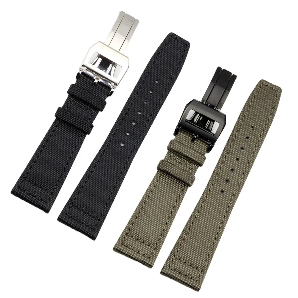 

LAIHE Deployment Buckle Green Black Watch Band Watchband 20mm 21mm 22mm Stock Sailcloth Leather Nylon Canvas Watch Strap