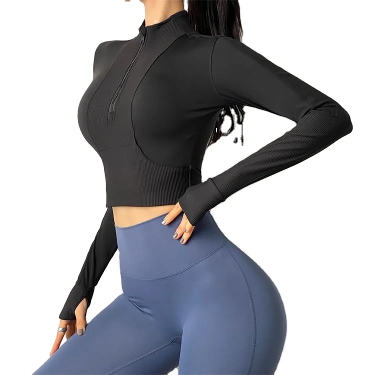 

mitaogirl fitness seamless yoga top with Zipper Long Sleeve Women Yoga Jacket, As show