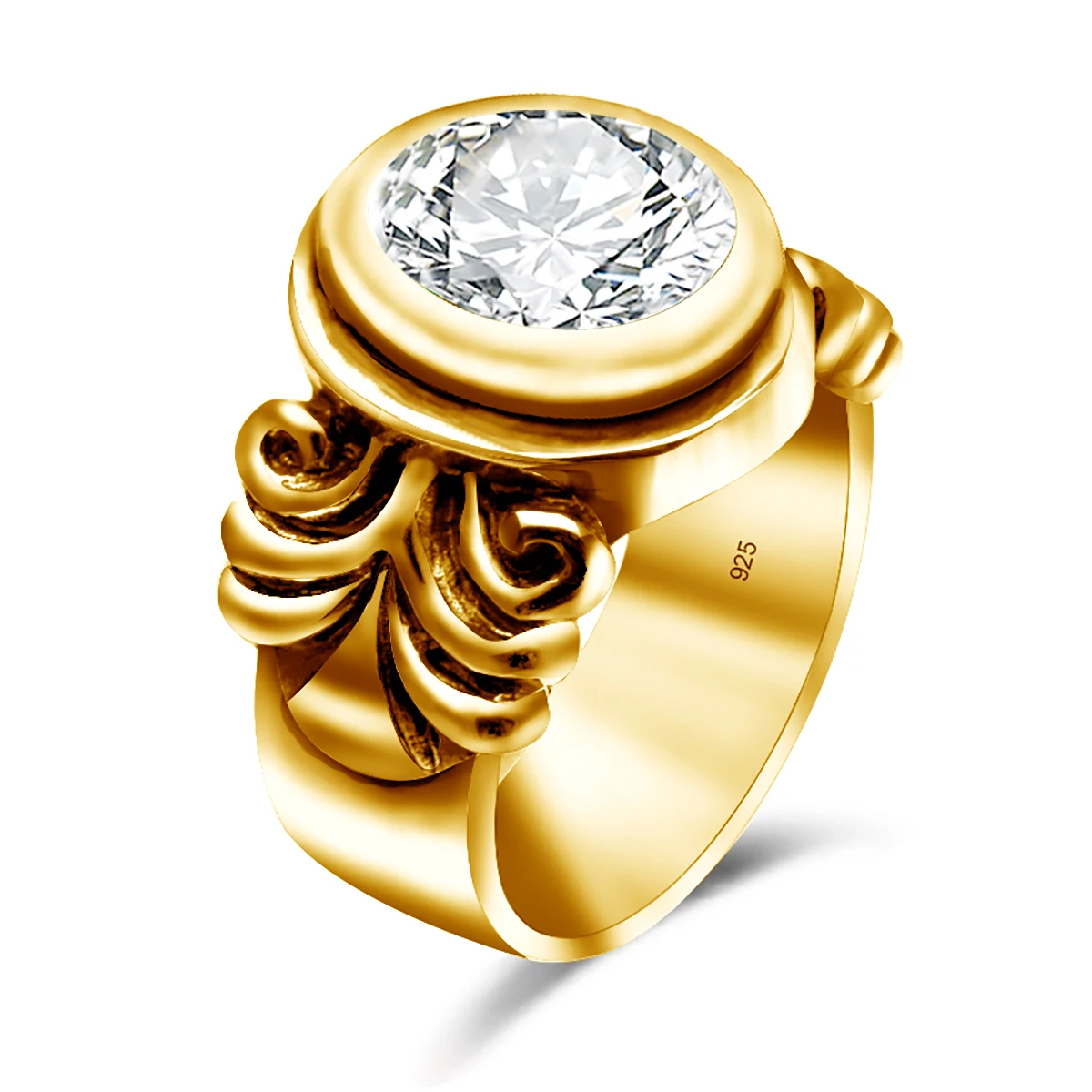 

Vintage Classic Bishop Style Gold Plated Sterling Silver Zircon Gemstone Men Ring Band Silver Jewelry
