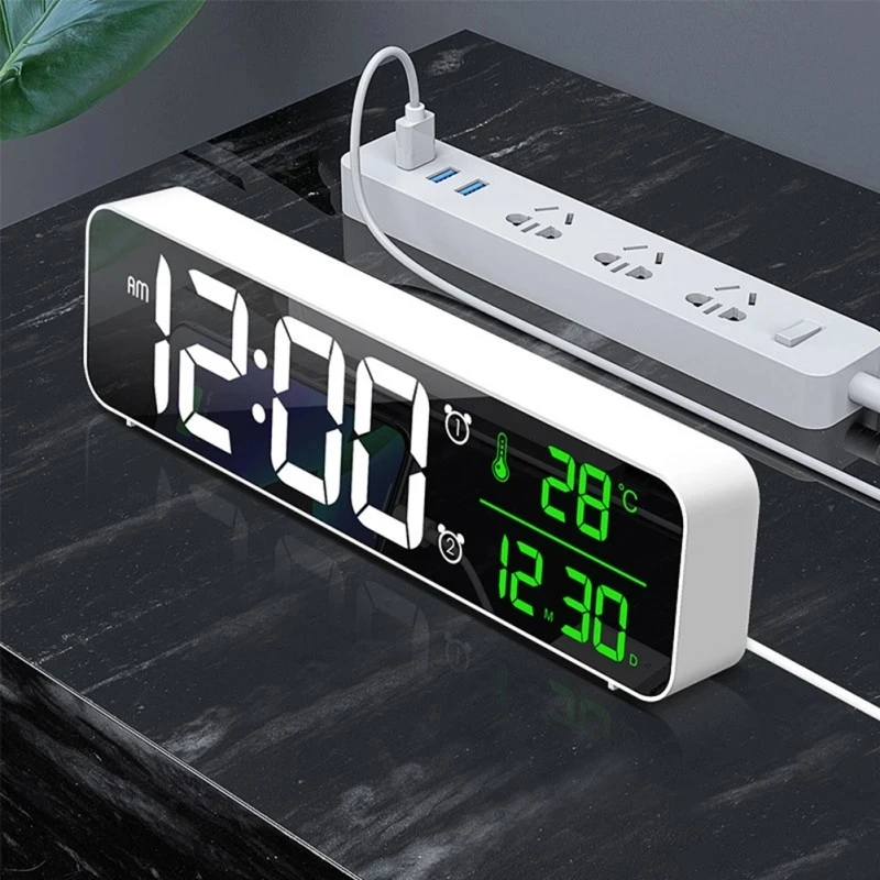 

Hot sale home decoration multifunctional clock LED digital mirror alarm clock, White/black
