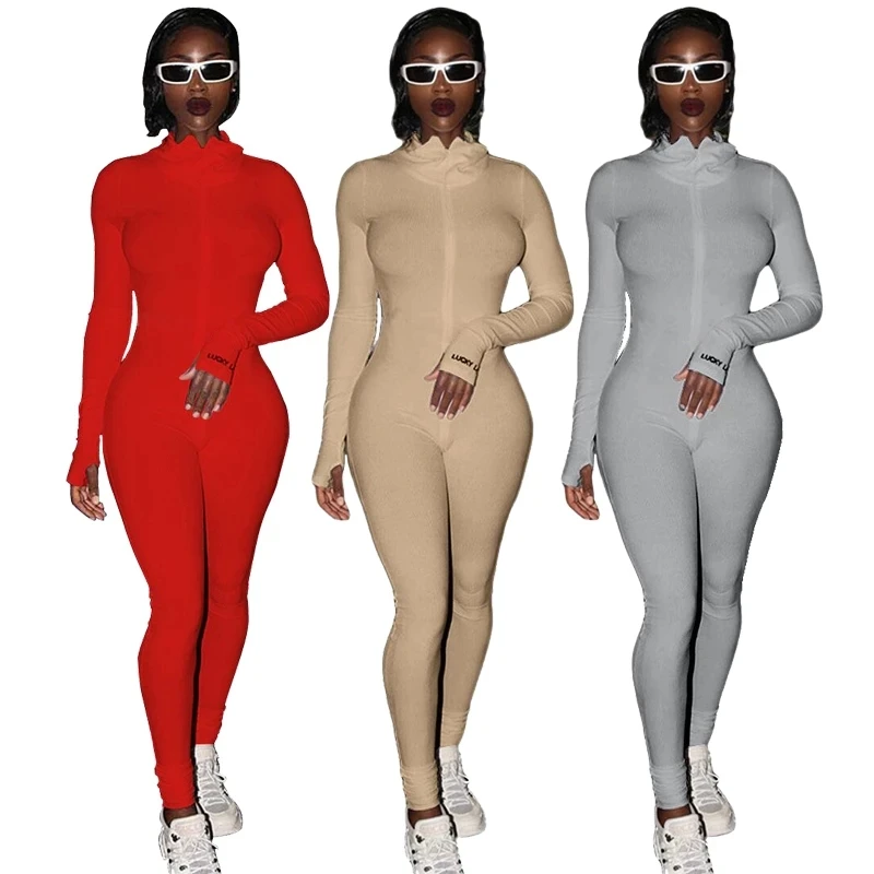 

Custom Streetwear White Knitted Sexy Bodycon Lucky Label Jumpsuit Women Overall 2022 Long Sleeve Skinny Rompers Womens Jumpsuit