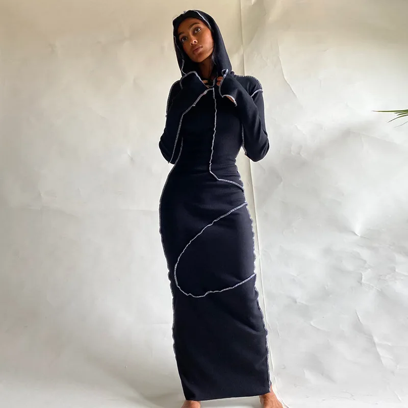 

FREE SAMPLE JHTH 2021 new anti-car side hooded long-sleeved T-shirt dress Amazon foreign trade T-shirt women