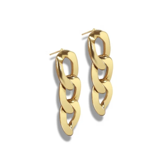 

Copper Alloy 18K Gold Plated Custom Stud Long Curb Chain Link Earrings Brass Earrings Women