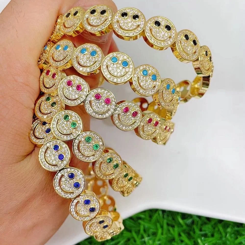

charmzeal New Arrival fancy smile smiley happy face 18k gold Plated cubic zirconia stone Cuffs Bracelets for Women pulseras