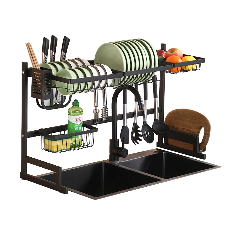

New Products 201 Stainless Steel Rack Dishes Dry Drain Sink Rack, Black
