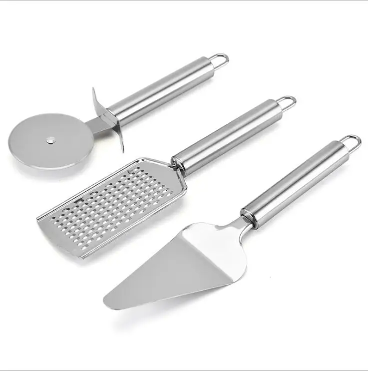 

Amazon hot sale Factory direct sale stainless steel grater cheese grating cheese planer flat grater kitchen gadgets 3-piece set, Silver