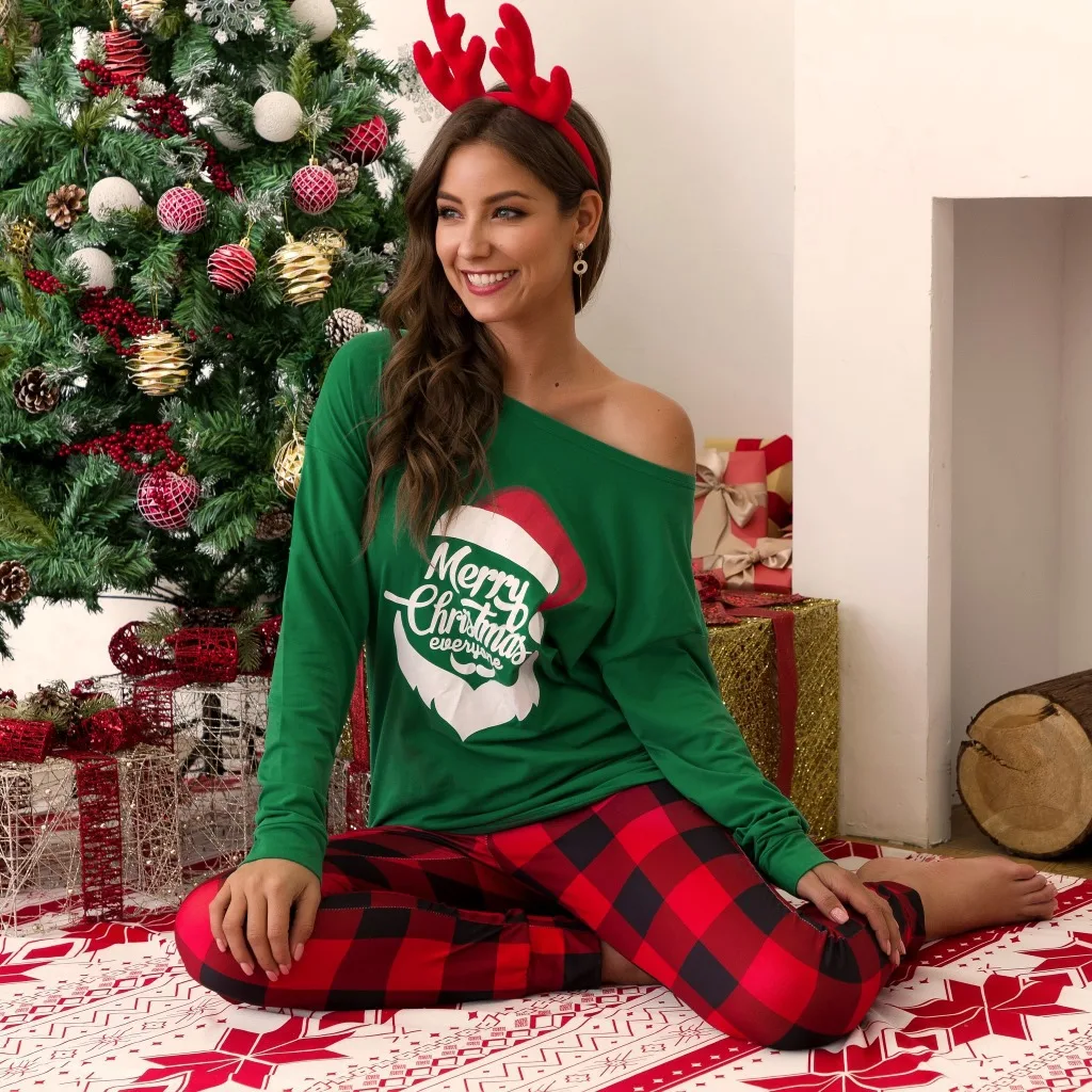 

Wholesale Print Cotton Plaid Long Sleeve Plus Size Christmas Pajamas Womens Sleepwear, Customized color