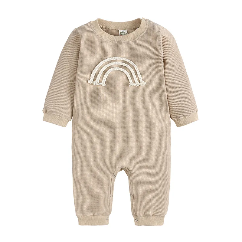 

KTFS Newest Designer Waffle Cotton Baby Jumpsuits Rainbow Decoration Infant Rompers Autumn Spring Toddler Bodysuits, As shown