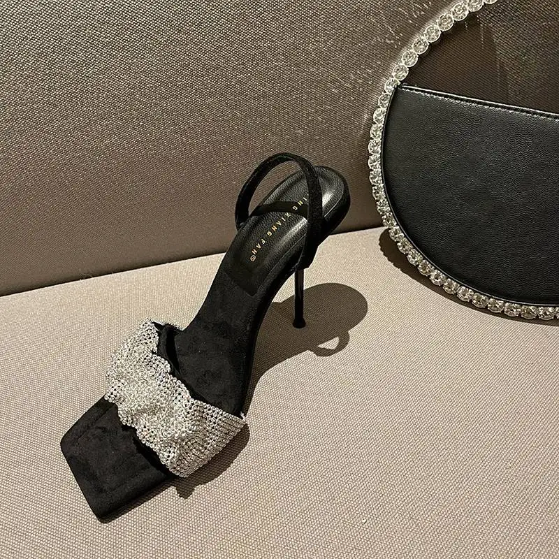 

2021 European&American high quality fashion shoes rhinestone party stiletto sandals, Black or customized