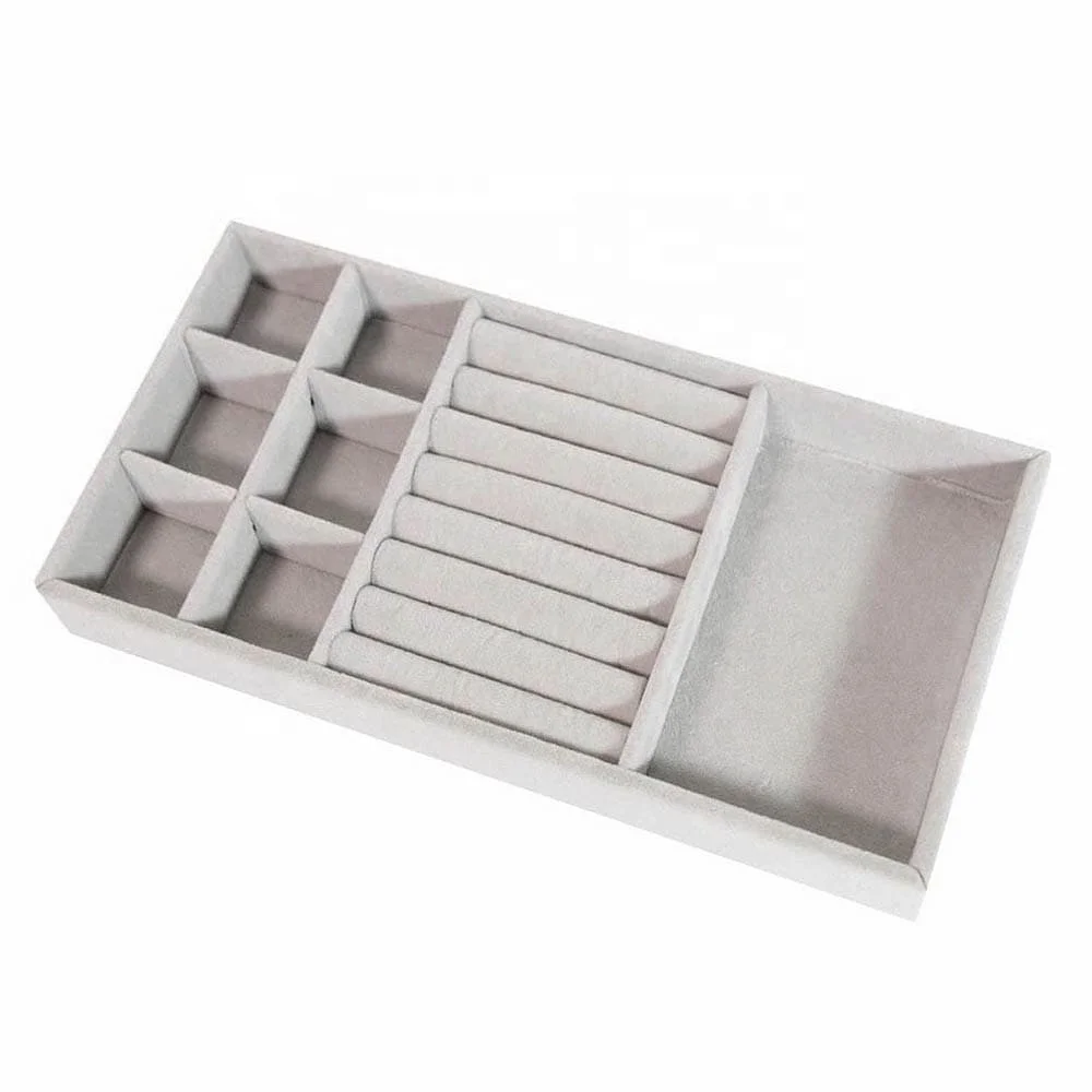

Rings display velvet jewelry tray for organizer, Grey
