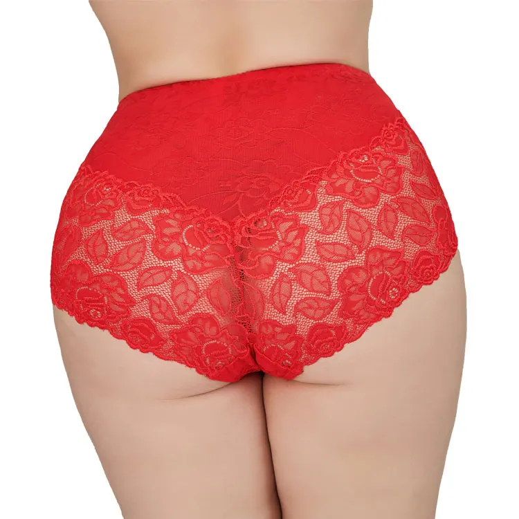 

New Design Elastic Lace Hollow Out Transparent Plus Size Fat Women Big Butts Sexy Underwear Panties