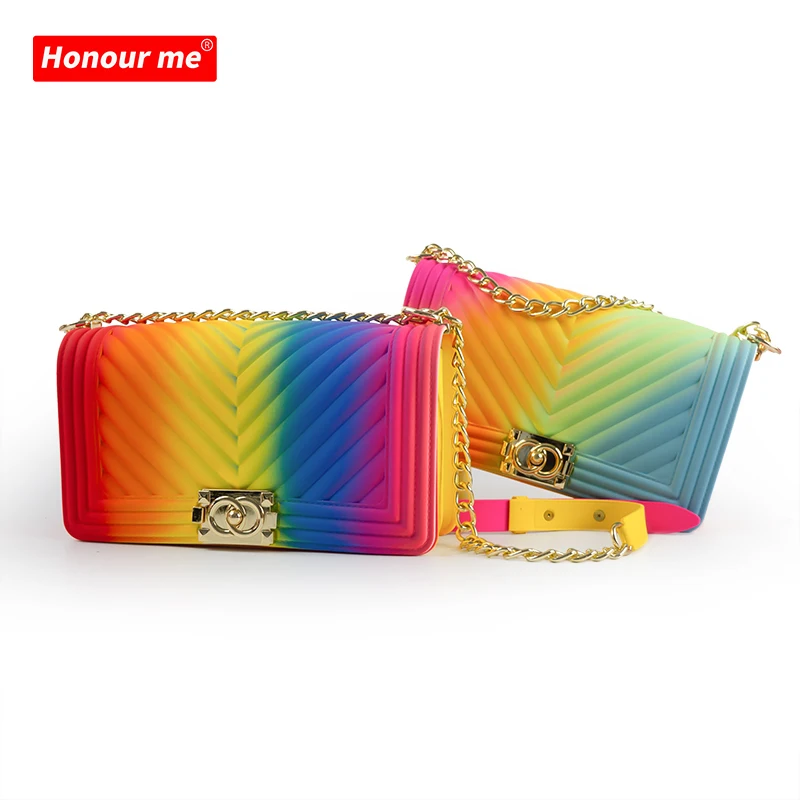 

2022 hot sell new style pvc ladies jelly purse women hand bags rainbow crossbody bag rainbow jelly candy purse