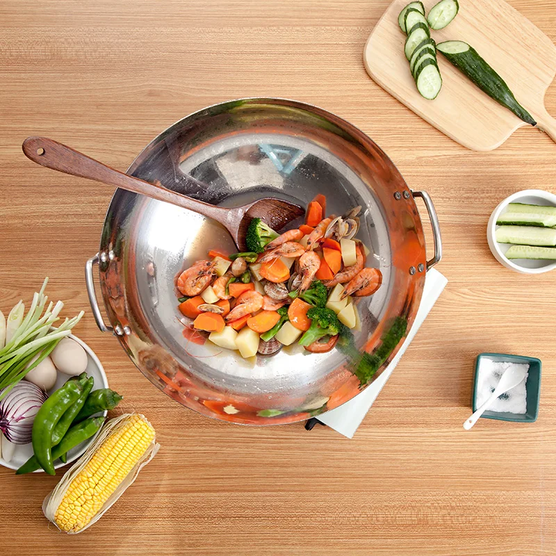 Large Commercial Induction Wok Cooker With Double Handles Rivets Kitchen Cookware Chinese Wok