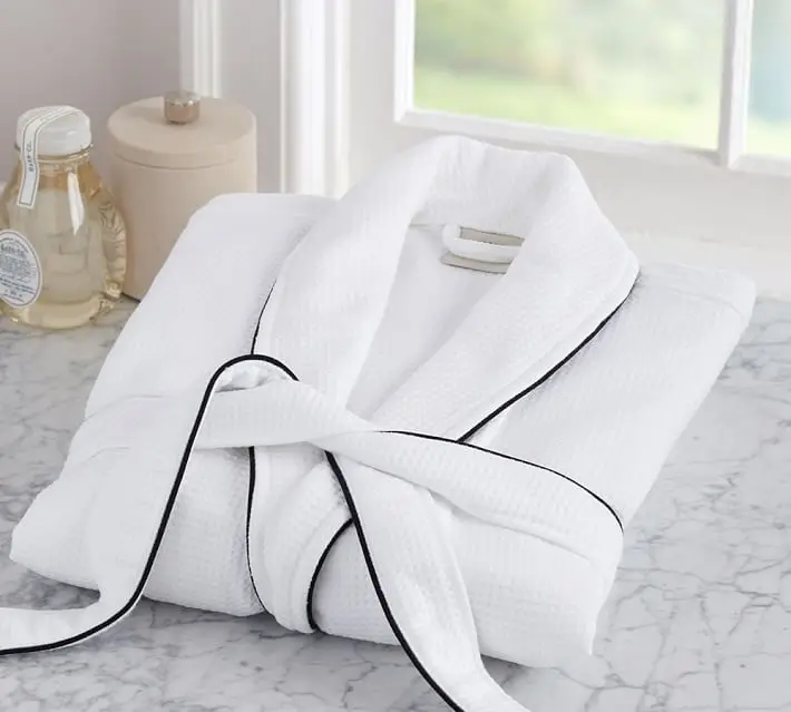 Custom 5 Star Hotel Logo Luxury Piped Trim Spa Bath Robe 100 Cotton