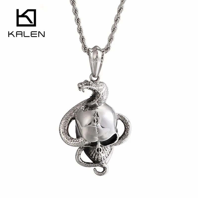 

KALEN Punk Stainless Steel Skull With Snake Pendant For Men