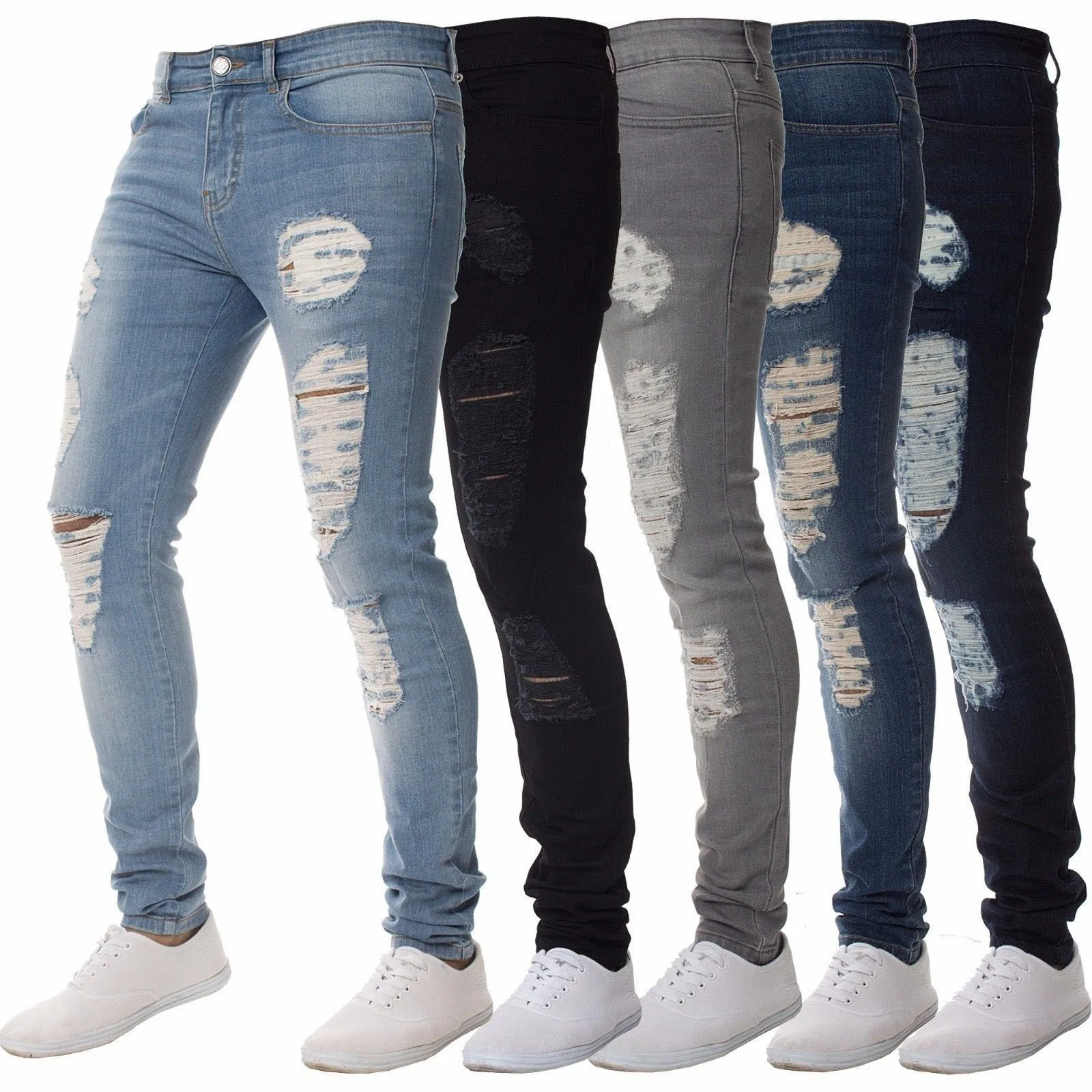 

Hot selling fit slim men's denim jeans fashion holes men trousers, Customized color