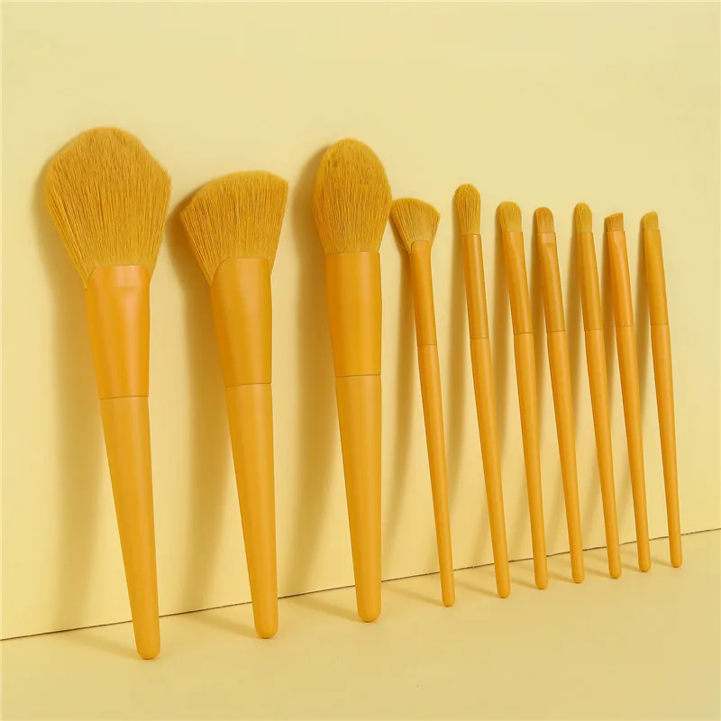 

10pcs orange makeup brush set fan powder brush thicken synthetic vegan make up brochas custom makeup brushes logo