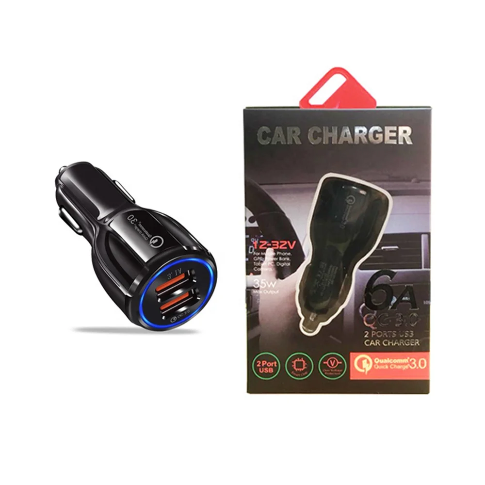 

New Promotional QC 3.0 Fast Charging Dual USB Car Mobile Charger, Black, white