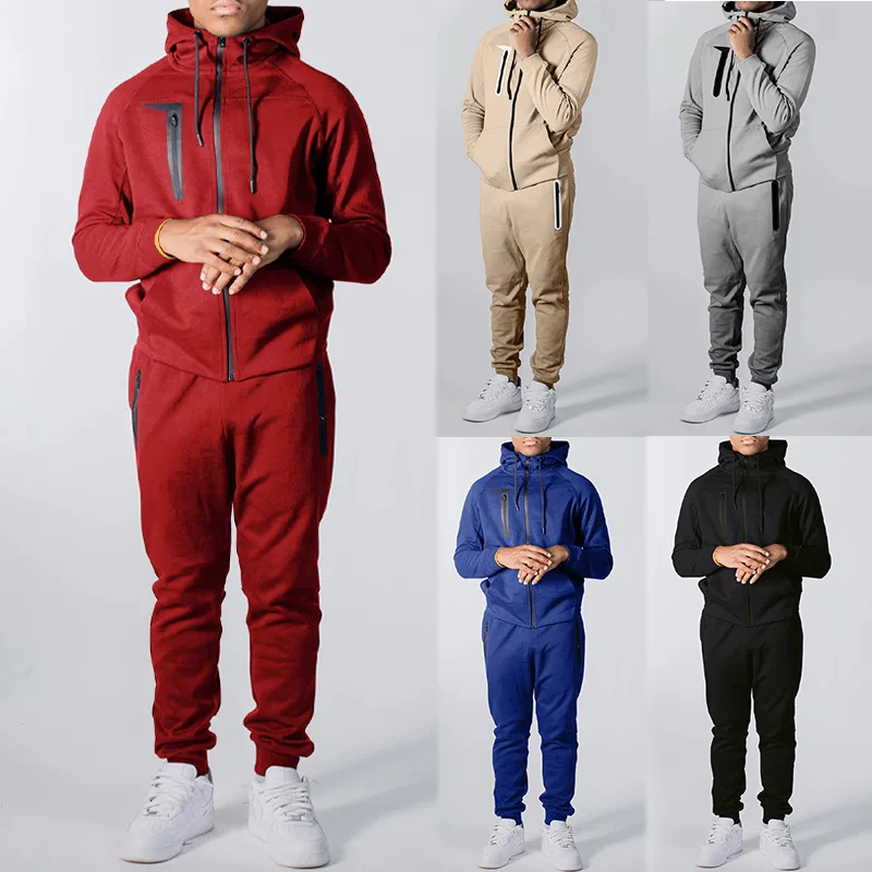 

Custom High Quality New Casual Comfortable Zipper Hooded Jogging Sweat Suit Mens Sport Tracksuit, Custom color