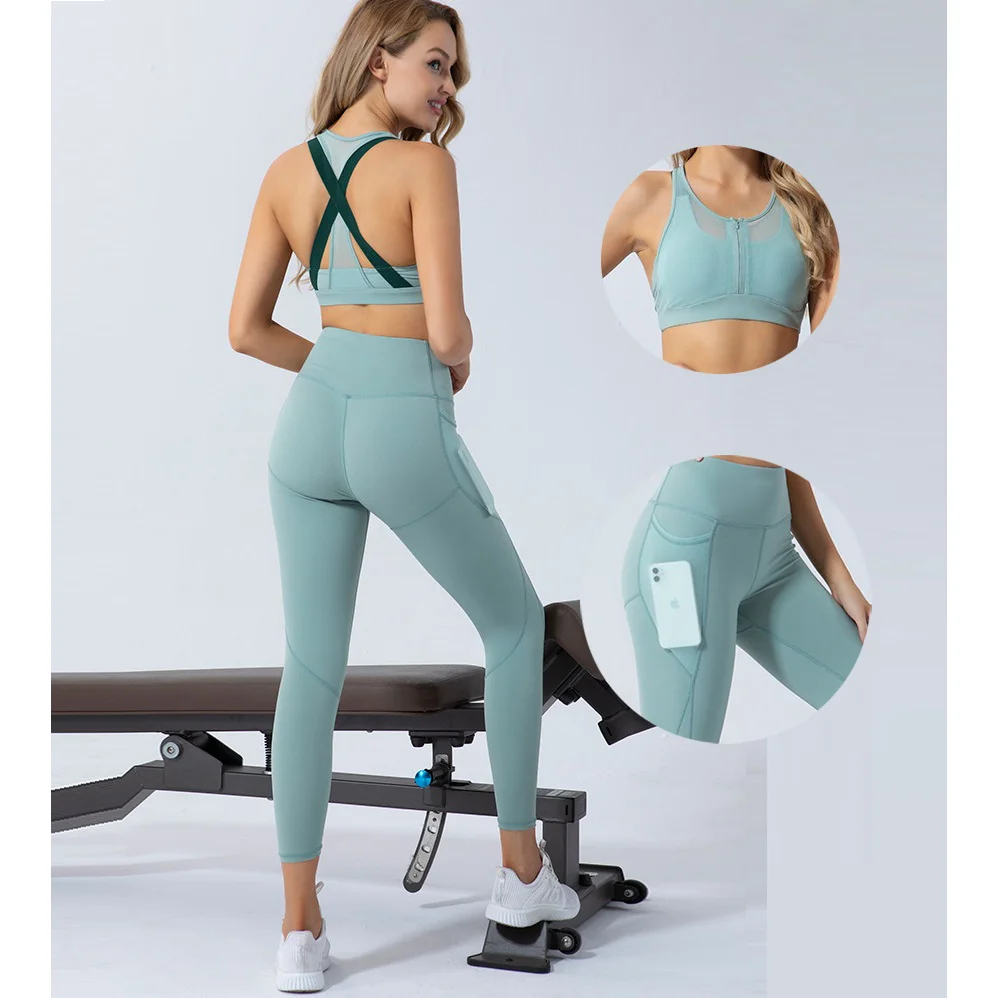 

BBSM7365 Plus Size two-piece suit Zipper sports fitness yoga set