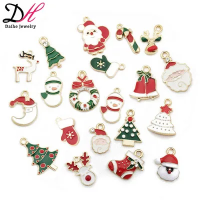 New Enamel Christmas Charms Collection Santa Claus Metal Charms Pendant Diy Jewelry Accessory for Gift