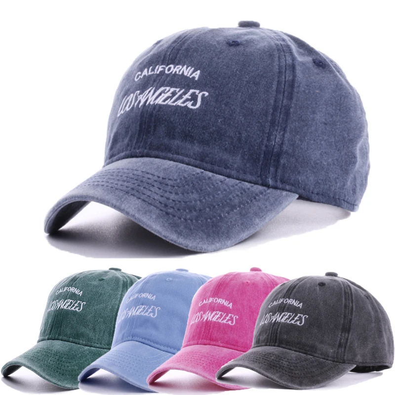 

6 Panel Vintage Washed Cotton Curved Brim Dad Hat Custom Embroidery Letter Logo Summer Outdoor Sport Classic Baseball Cap Hat